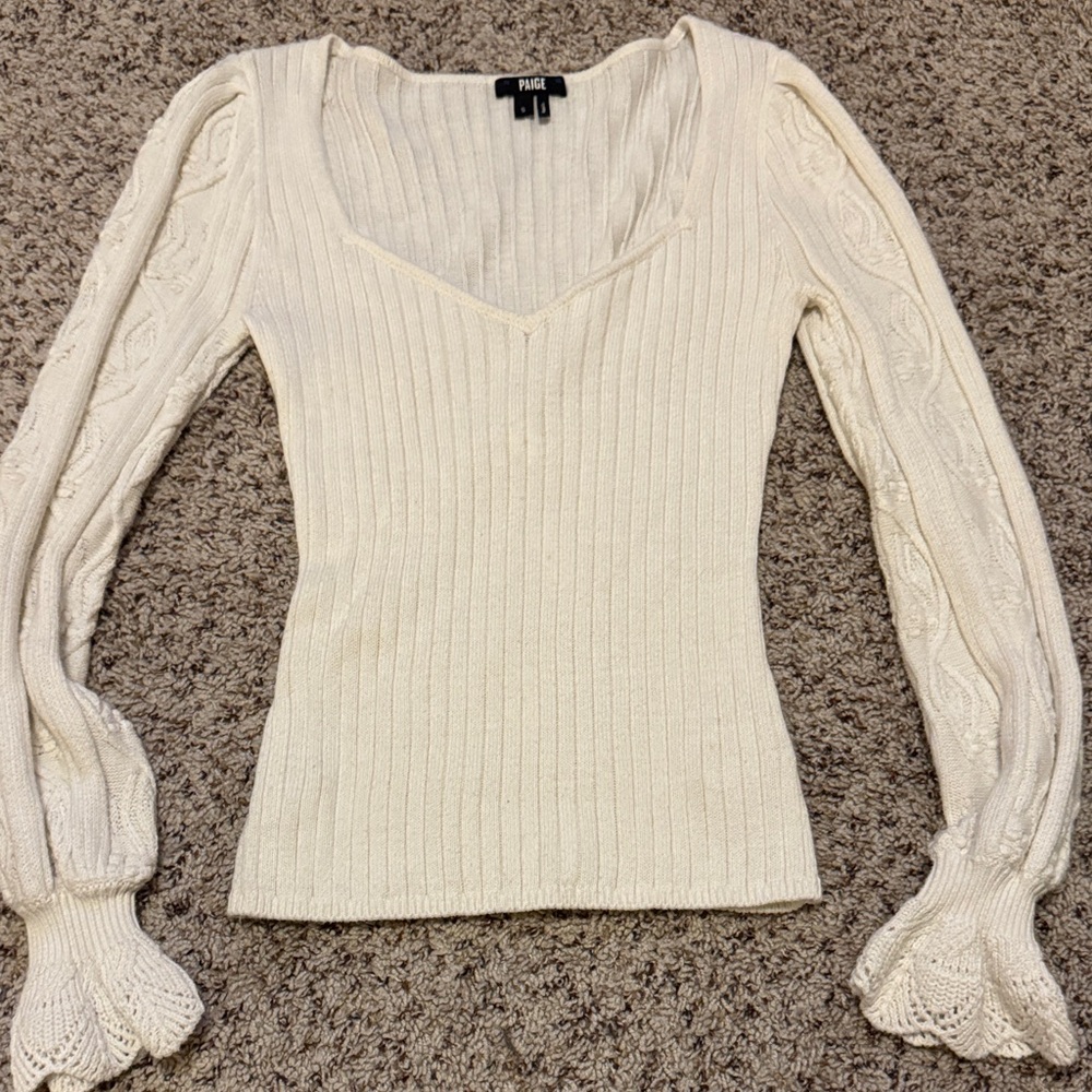PAIGE Ivory Long Sleeve Knit Top